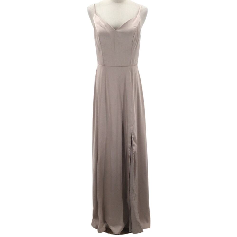 AW BRIDAL 8 M taupe satin formal party bridesmaid prom maxi dress NEW B46